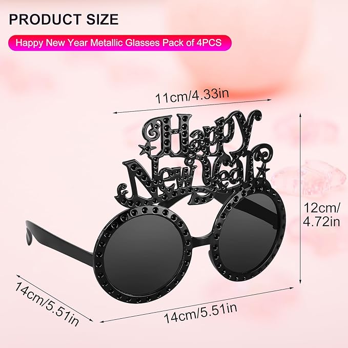 Happy New Year Metallic Glasses Shiny 2026 Party Eyeglasses for Adults & Kids Fun NYE Accessories & Photo Booth Props