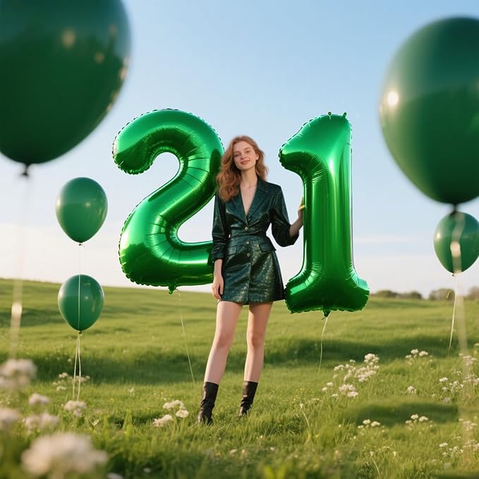 40 Inch Green Number 21 Digital Balloon,Jumbo Mylar Foil Helium Balloon for 21 Balloons for Birthday Party,Wedding Anniversary Party Decorations