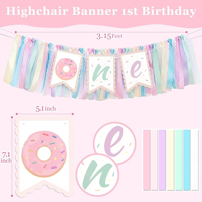 Donut Highchair Banner 1st Birthday Girl Sweet One Birthday Party Decorations Rainbow High Chair Banner Photo Background