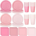 Whaline 244Pcs Pink Tableware Set Serves 48 Gradient Pink Disposable Dinnerware 48 9" Plates 48 7" Plate 48 9oz Cups 100 Napkins for Wedding Birthday Party Supplies