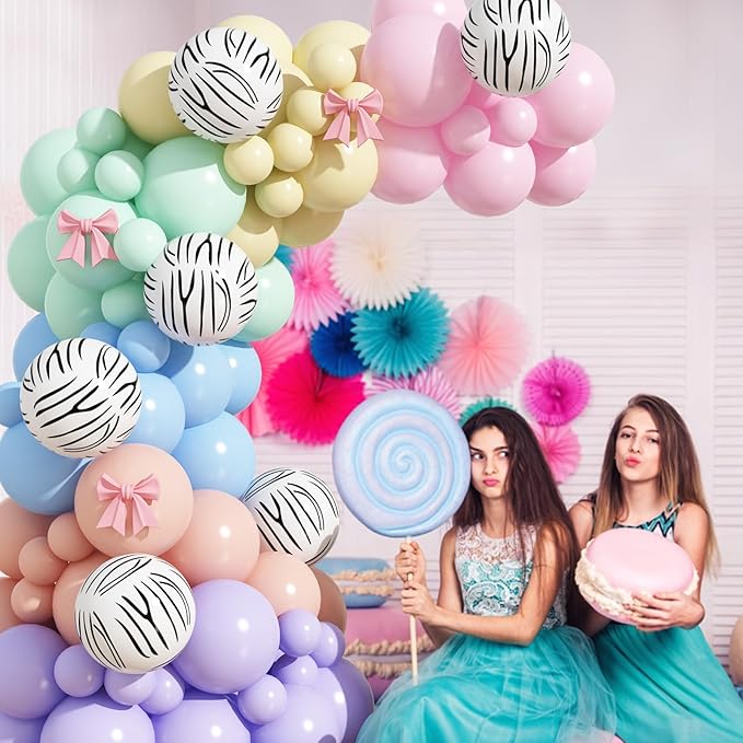 Pastel Balloon Arch Kit 123Pcs Macaron Rainbow Balloons Garland Colorful Birthday Party Balloons for Girls Unicorn Easter Spring Wild Zoo Animals Zebra Theme Bridal Baby Shower Celebration Decorations