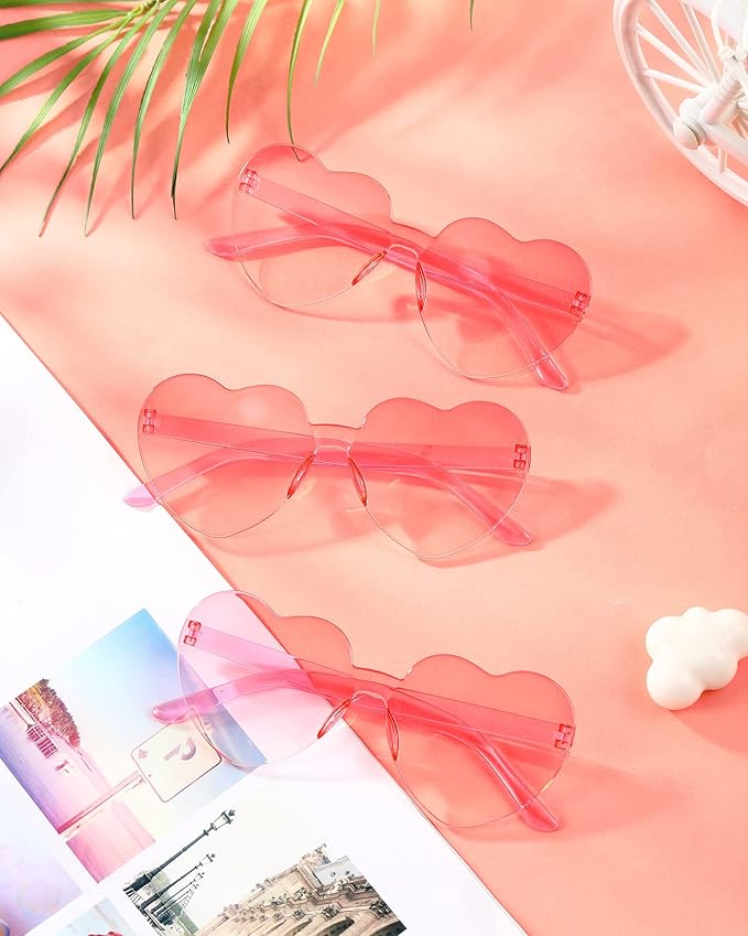 Weewooday 40 Pairs Heart valentines Glasses Rimless Heart Shaped Frameless Sunglasses Transparent Sunglasses Tinted Eyewear
