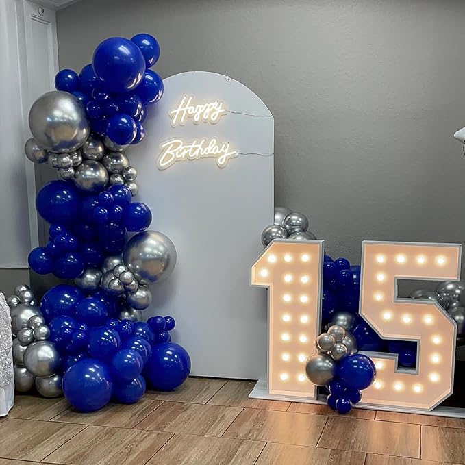 Blue and Silver Balloons Garland Arch Kit with Stars 200Pcs - 5 10 12 18 22 inch Balloon and Confetti Balloons for 2025 Graduation New Year Anniversary Birthday Wedding Prom Party Decorations