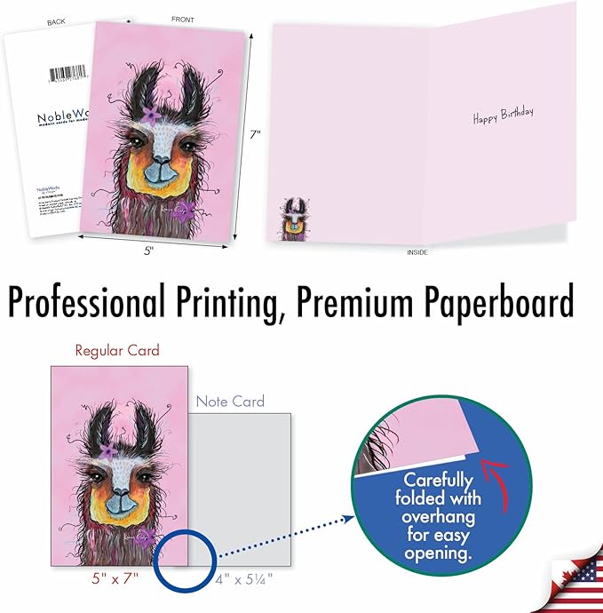 NobleWorks Birthday Greeting Card with 5 x 7 Inch Envelope (1 Card) Bday Wiry Wildlife - Llama C10324EBDG