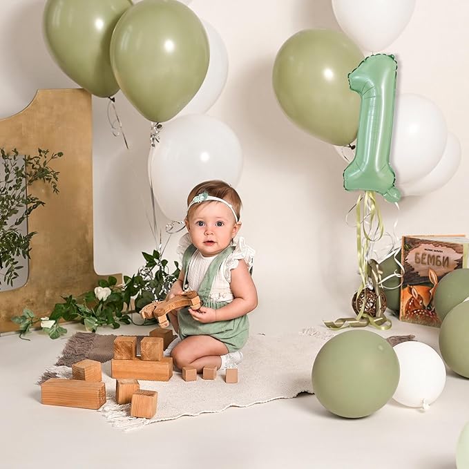 TONIFUL Balloons 16 Inch Sage Green 0-9 Number Mylar Foil Balloons 10 Pcs Custom digitalal Balloons for 2026 New Year Eve Birthday Party Engagement Graduations Anniversary Baby Shower