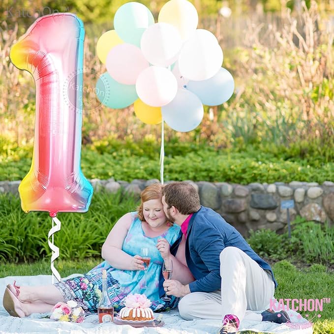 KatchOn, Giant 40 Inch, Rainbow Number 1 Balloons - Number One Balloon for First Birthday | Rainbow 1 Year Old Balloons | First Birthday Decorations