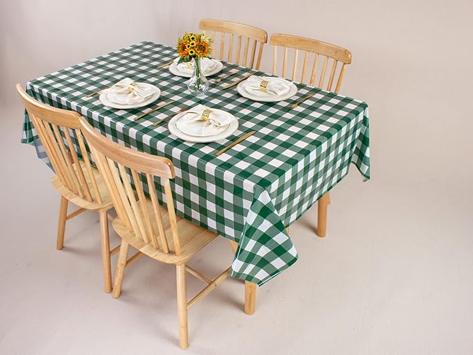 Kesfey 3 Packs Green and White Checkered Tablecloths 54 x 108 Inches Disposable Plastic Gingham Tablecovers Waterproof Rectangle Picnic Party Table Covers for Birthday Party Supplies Christmas
