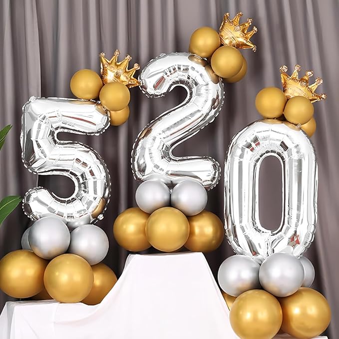 16 In Silver Large Numbers Balloons 0-9, Self Inflating Number 0 Balloons for Boys Girls, Big Silver Digit 0 Balloons for Women Men Birthday Party Anniversary Wedding Supplies Decorations