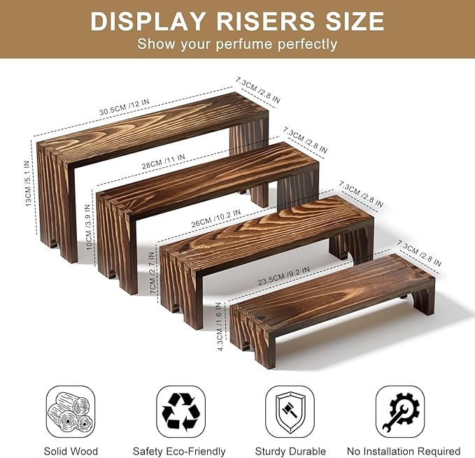 4 Set Wooden Tiered Riser Display Stands for Vendor Events,Stackable Wooden Cupcake Display Stand,Dessert Table Display Set Risers for Decor,Vendor Booth Display Items,Food Display Risers for Party（12-11.2-10.4-9.6IN）