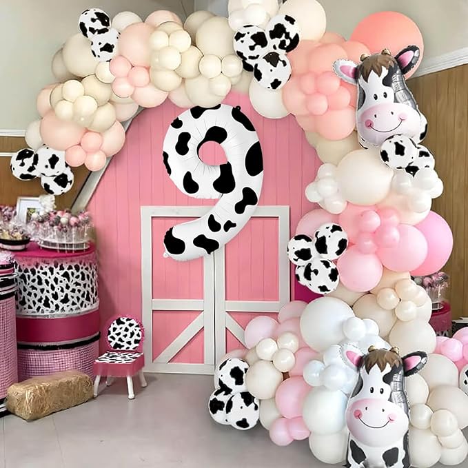 40 Inch Cow Print Balloons - Number 9 Balloons for 9th Birthday Decorations, Large Cow Number Balloons for Western Party Decor