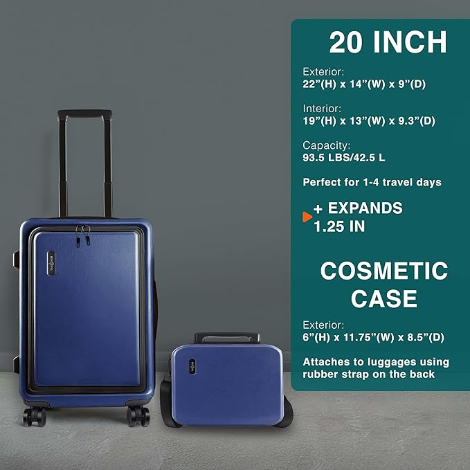 TRAVELARIM Luggage Sets 2 Piece, 20 Inch Carry on Luggage and 28 Inch Suitcases with Wheels Spinner, Durable Hard Shell Suitcase Set, Expandable Travel Suitcase, Navy