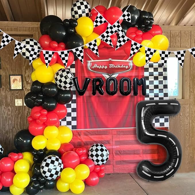 134pcs Balloons Race Car Birthday Party Supplies Decorations for Boys - Racing car Theme Party Supplies Happy Birthday Racecar Number Balloons Garland Kit Vroom Birthday Party Decorations