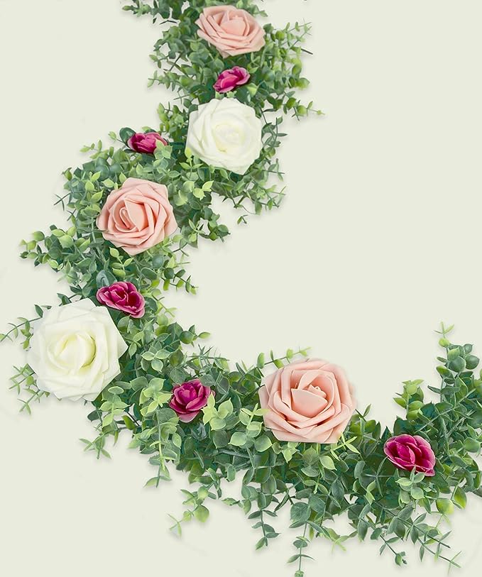 Leyaron 3 Pack Eucalyptus Garland Spring Artificial Greenery Garland 17.7 Ft Fake Vines Hanging Plants Faux Wedding Backdrop Arch Wall Greenery Decor for Home Wedding Party Mantle Table Decor
