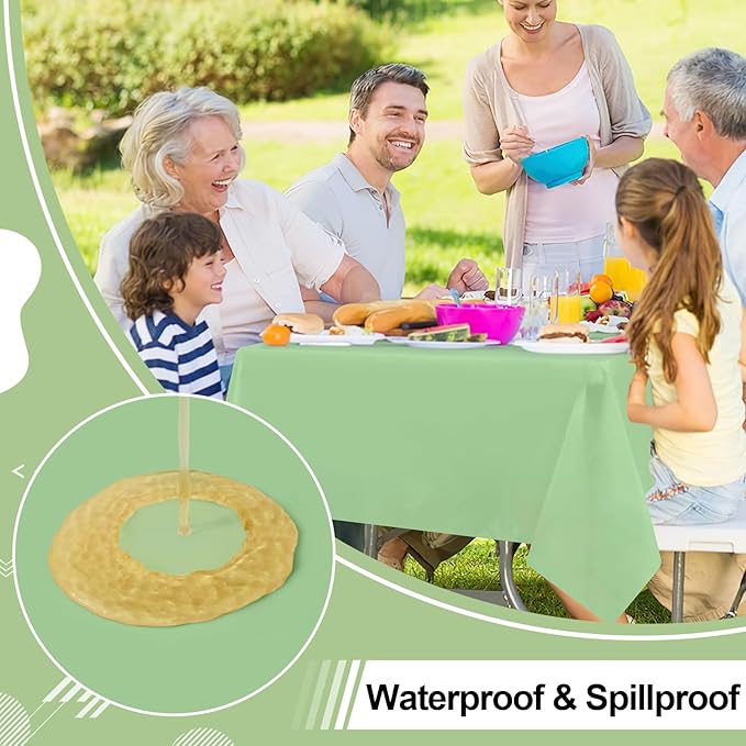 misaya 6 Packs Disposable Plastic Table Cloth, 54 x 108 Inch Waterproof Rectangle Tablecloth, Leakproof & Sturdy Decorative Table Covers for Easter, Picnic, Party and Outdoor, Sage Green