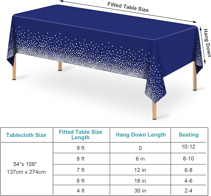 Mulbozy 2 Pcs Navy Blue Plastic Tablecloth Silver Dot Blue Table Cloths, 54×108 inches Disposable DarkBlue Table Cover for Anniversary Friendsgiving Fine Dining Graduation Party Decoration