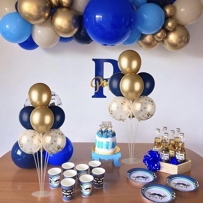 4 Sets Balloon Stand Kit, Balloon Sticks Holder with Navy and Gold Balloons for Table Centerpiece Graduation Birthday Father's Day New Year Party Decorations(Navy and Gold)