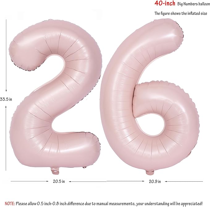 40 In Matte Pink Number Balloons Helium Foil Mylar Balloon Birthday Party banquet Decoration Digital 26