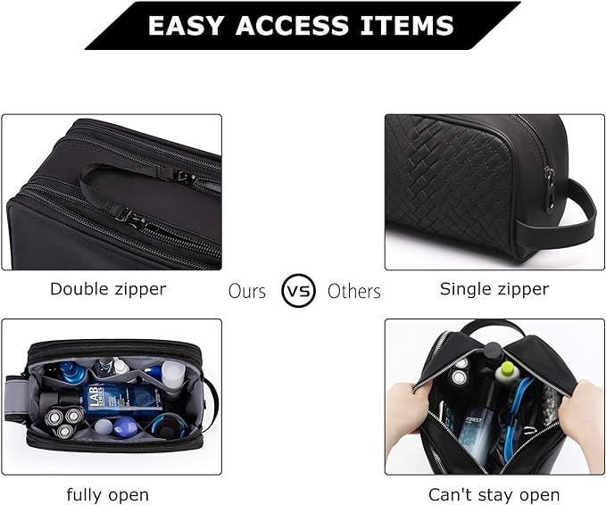 BAGSMART Toiletry Bag for Men, Travel Toiletry Organizer Dopp Kit Water-resistant Shaving Bag for Toiletries Accessories, Door Room Essentials,Black-large