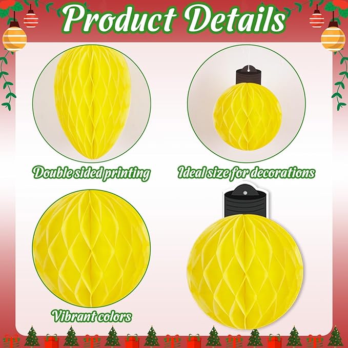 16pcs Christmas Party Decorations Honeycomb Hanging - Paper Ball Light Decor for Tree, Table Centerpieces, Holiday Classroom Supplies
