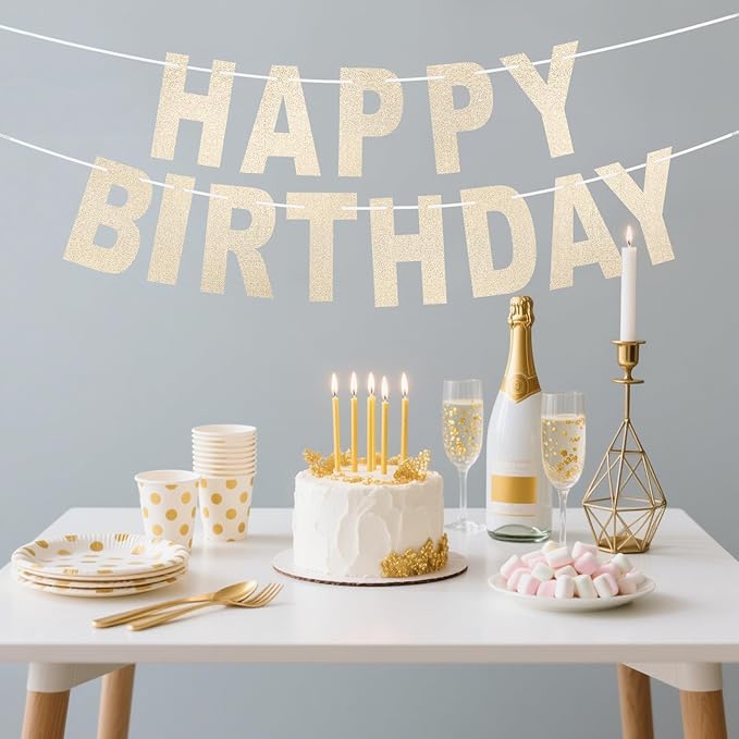Happy Birthday Banner Gold Glitter Banner for Women and Men - Birthday Party Hanging Decorations (gold)