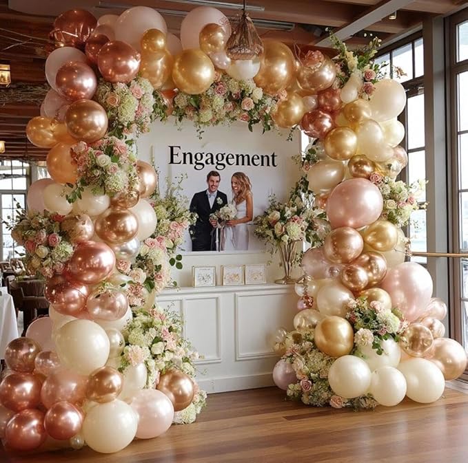 Rose Gold Balloon Garland 112pcs Double Stuffed Pearl Pink Balloons Different Sizes of 18 12 5 Inch Metallic Gold Champagne Balloon Arch Kit for Birthday Baby Shower Bridal Wedding Party Decor