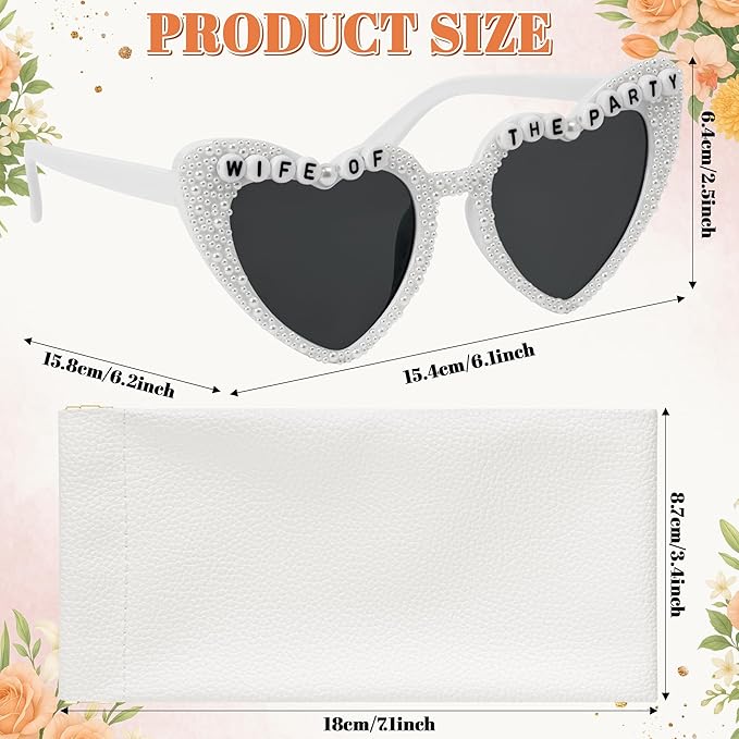 PANTIDE Bride To Be Sunglasses - Rhinestone Pearl Heart Shaped Sunglasses, Bachelorette Party Engagement Gift