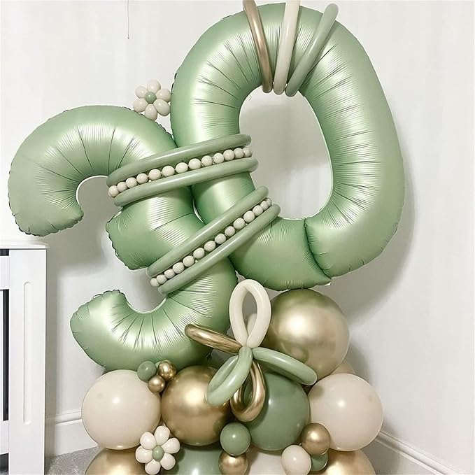 25th Birthday Balloons Sage Green for Girls, 40 Inch Giant Olive Green Foil 25 Number Balloons, Number 2 & 5 Helium Balloons Set for Women Men 25 Year Anniversary Jungle Wedding Party Decorations