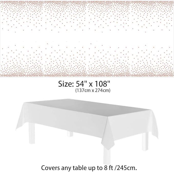 12 Pack Plastic Tablecloths for Rectangle Tables, Waterproof Disposable Party Table Cloths with Rose Gold Dot, Table Covers for Decorations, Baby Shower, Birthday, Wedding, 54” x 108”