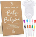Qunclay 12 Pcs Baby Shower Game Decor with White Unisex Bodysuit Wooden Sign Tabletop Decor and Marker for Guests(Kraft)