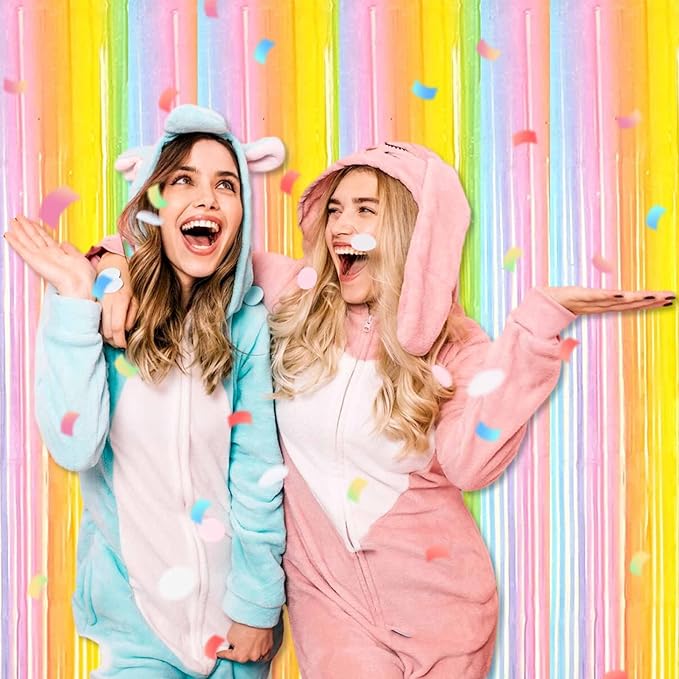 6 Pack Rainbow A Foil Fringe Curtains Backdrop, 3.28 x 9.8 Ft Metallic Streamers Tinsel Curtains Background for Photo Booth, Birthday, Halloween, Christmas, Thanksgiving, New Year Party Decorations