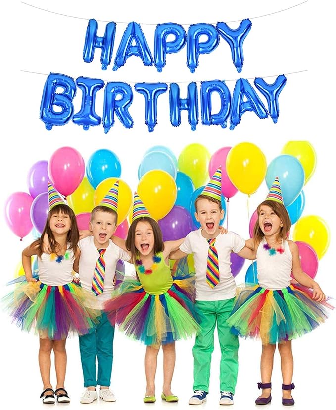 TONIFUL Blue Happy Birthday Balloons 16 Inch Mylar Foil Letters Birthday Sign Banner Balloon Bunting Reusable for Girls Boys Kids & Adults Birthday Decorations and Party Supplies