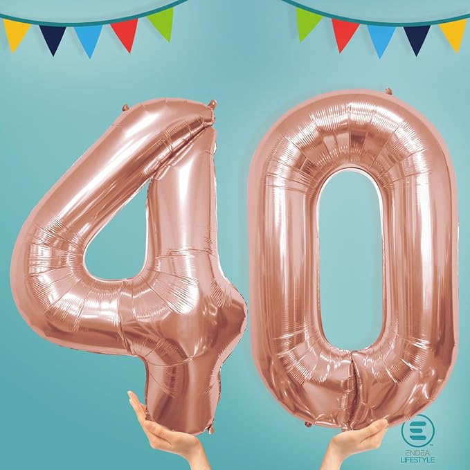 40 Inch Number Celebration and Decoration Balloon for Birthday Parties, Graduations, Anniversaries, Weddings, Photo Shoots, Special Events - Helium Foil Mylar (Rose Gold Number 40)