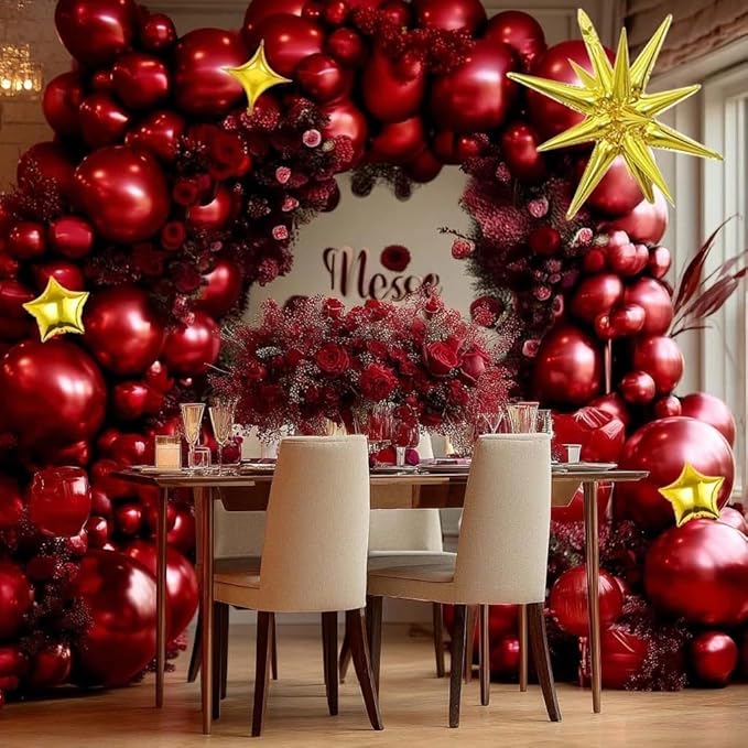 Burgundy Balloon Double Stuffed Latex Wine Red Explosion Star Balloon Arch Garland Different Sizes Maroon Balloons for Birthday Valentines Bridal Baby Shower Wedding Prom Party Decor