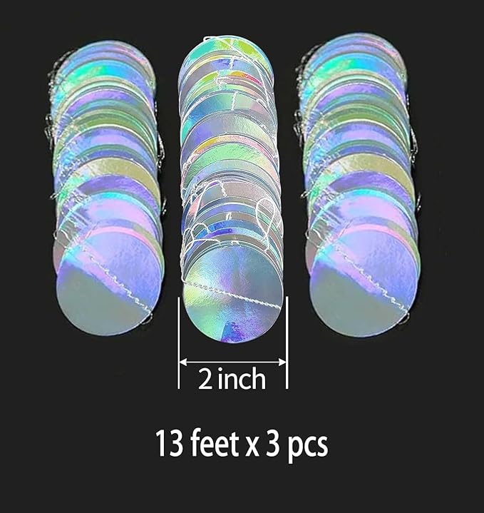 Shining Iridescent Circle Dots Hanging Garland - Sparkling Streamer, Glitter Bunting Banner, Backdrop for Wedding, Baby Shower, Birthday, Xmas Decor - 40 Feet