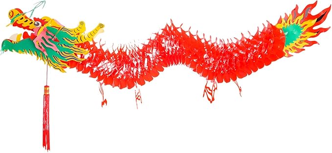 Bememo 4.92 Feet 3D Chinese New Year Dragon Decorations Hanging Paper Dragons Garland Lunar New Year Chinese Spring Festival Lantern Festival Decorations