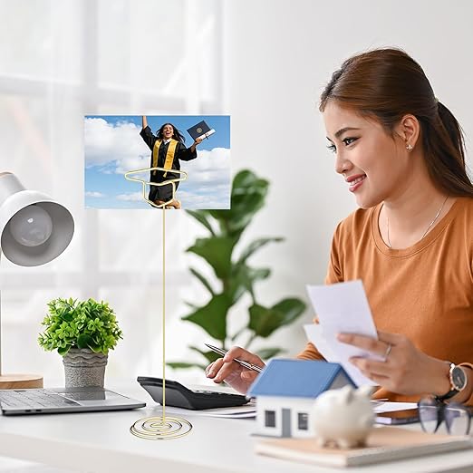 Rtteri 12 Pcs 2026 Grad Cap Graduation Picture Display 8.7 Inch Large Gold Photo Holders for Centerpieces Graduation Table Number Holders Card Stands for Class of 2026 Grad Party Supplies