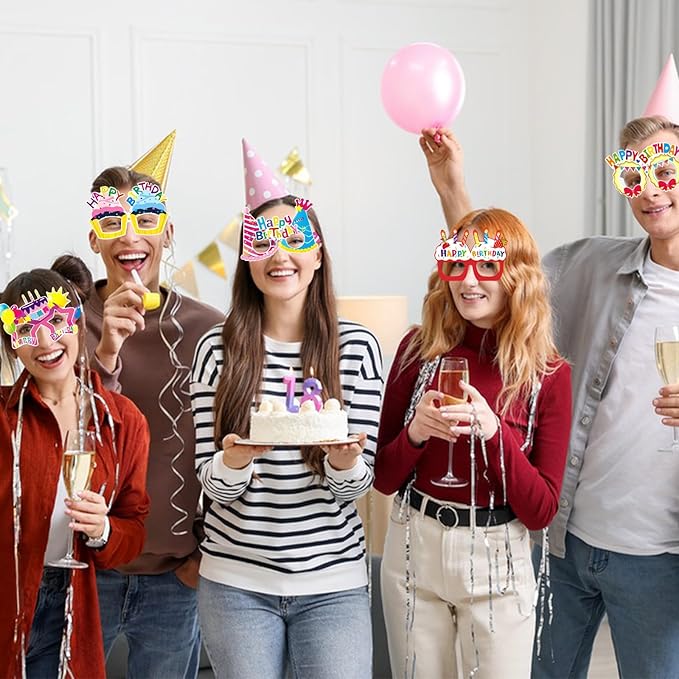 16PCS Happy Birthday Glasses, Birthday Party Paper Eyeglasses Photo Booth Props for Birthdays Party Supplies Decorations