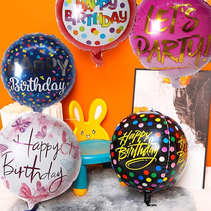 40 Pieces Happy Birthday Foil Balloons 18" Round Aluminum Foil Mylar Helium Balloon Inflatable Balloons for Birthday Party Baby Shower Decoration Supplies