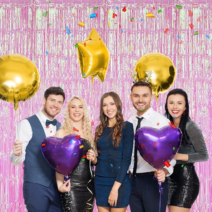 BEAYFILY 3 Pack Fringe Curtains Party Decorations,Tinsel Backdrop Curtains for Parties,Photo Booth Wedding Graduations Birthday Christmas Event Party Supplies (Rainbow Pink)