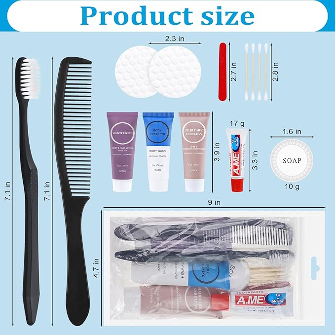 Toiletries Kits Bulk Disposable Travel Supplies, Personal Hygiene Care Essentials Men Women Trial Size Toiletry Sets Amenities for Hotel/Camping/ Charity/Homeless/Shelter/Relief 7 in 1 (60 Pack)
