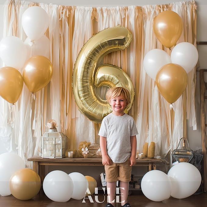 AULE 40 Inch Large 6 Balloon Numbers Light Gold, Big Foil Number Balloons, Giant Helium Happy Birthday Party Decorations for Man and Women, Huge Mylar Anniversary Party Supplies