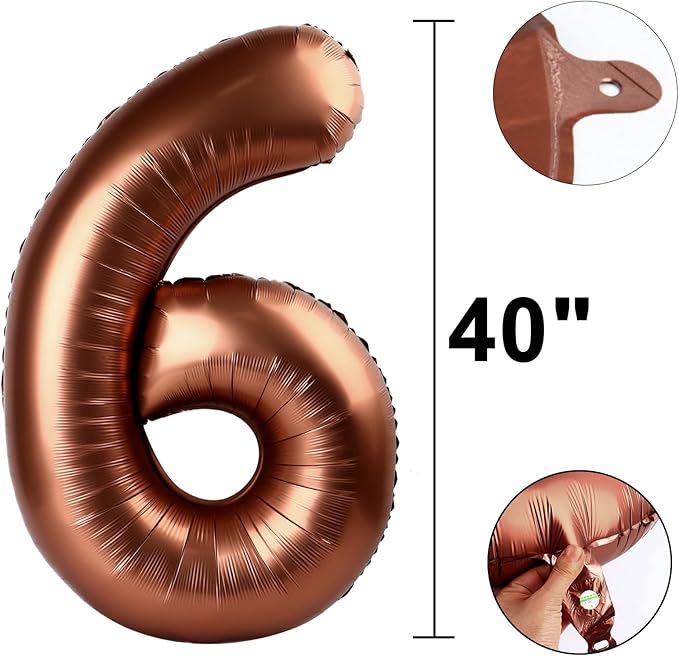 40 Inch Dark Brown Balloon Number 6 Balloon,6 Foil Mylar Helium Large Digital Balloon Birthday Numbers Jumbo Balloons 16th or 61st Anniversary Party Decorations Supplies