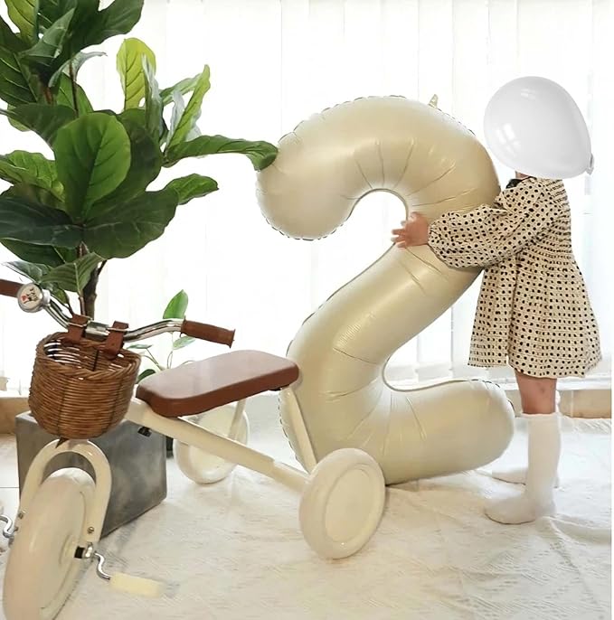 Number 2 Balloon, 2 Balloon, 2 Balloon Number 40 Inch, Sand White Large Big Foil Number Balloons for 2 Birthday Party Wedding Anniversary Baby Shower Bachelorette Decoration Supplies