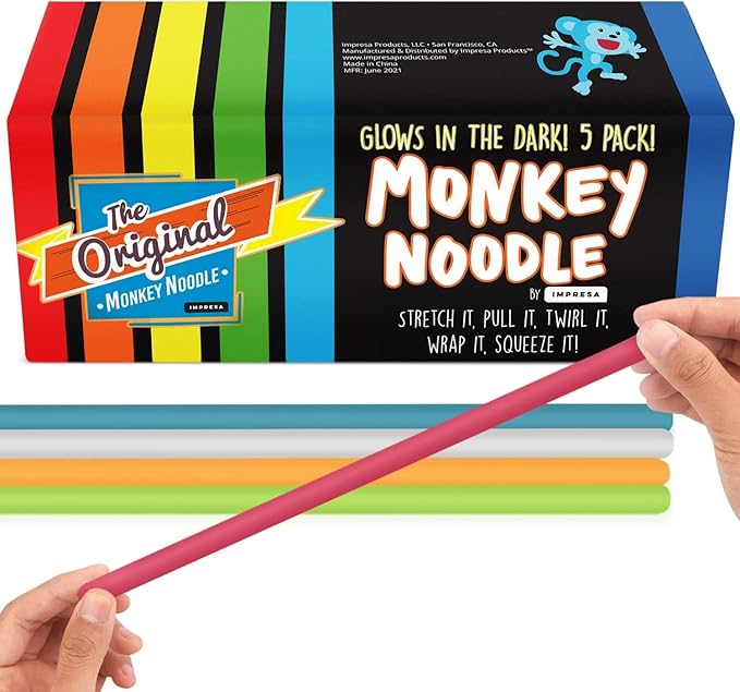 IMPRESA Noodles Toy - Glow-in-The-Dark Stretchy String Fidget - Sensory Noodle Toy for Kids & Adults - 5-Pack, Multicolor - Glow in The Dark