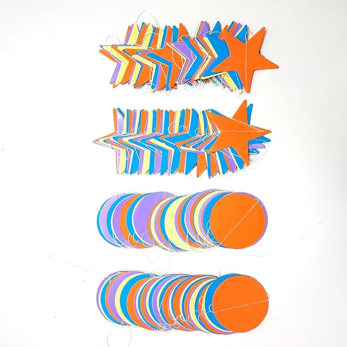 Party Decorations 52 Ft Big Star Garland Circle Dots Garland Paper Backdrop Streamer for Graduation Birthday Bachelorette Engagement Wedding Bridal Shower Baby Shower (Color Set1)