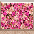 10x8ft Pink Red Rose Floral Wall Backdrop Flowers Photography Background Mothers Day Valentine's Day Backdrop Girls Birthday Party Baby Shower Wedding Decoration Banner