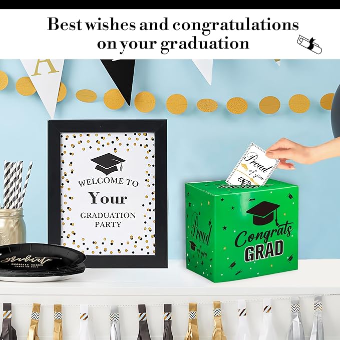 Graduation Card Box, 2026 Graduation Party Decorations, Card Boxes for Graduation 2026, Graduation Box Holder, Grad Box for Gift and Cards, Card Box for Graduation Party Supplies Party Favors, Green