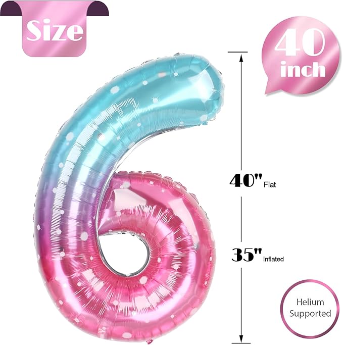 Starry Sky Number 6 Balloon 40 Inch, 6 Balloon Number, 6th Birthday Decorations, Starry Sky Party Supplies for Boys Girls