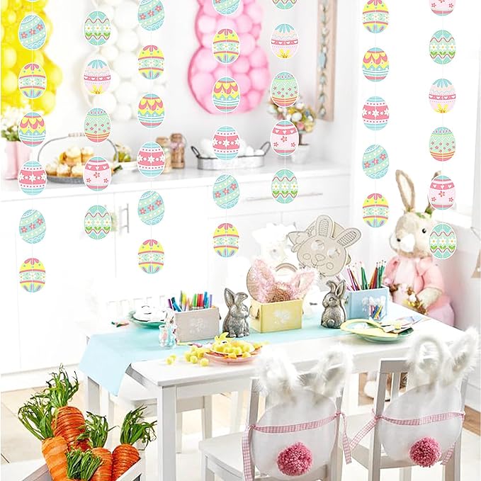 Wall Hanging Decorations Easter Egg Garland - 8pcs Rainbow Easter Streamers Banner Inside Indoor Party Decoration Favors, Spring Home Classroom Office Ceiling Decor Panduola