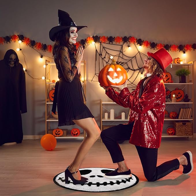 Jack Halloween Rugs Mat 2ft Round Non-Slip Cute Creepy Nightmare Bath Rug Bathroom Shower Floor Mat for Halloween Indoor Decor Nightmare Before Holiday Christmas Decorations